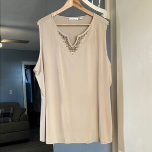 Susan Graver Liquid Knit Embellished Jeweled V-neck Sleeveless Blouse Size 3X